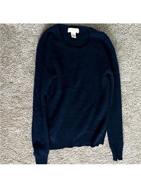 Kenar Womens S 100% Cashmere Navy Crew Neck Long Sleeve Pullover Sweater